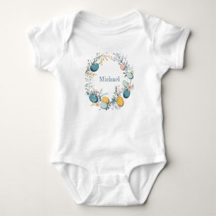 Body Para Bebê Grinalda de Páscoa Floral com Nome Personalizado O