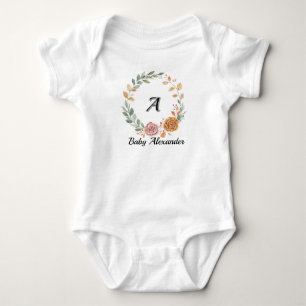 Body Para Bebê Grinalda de Rosa Coral Peachy com Nome Personaliza
