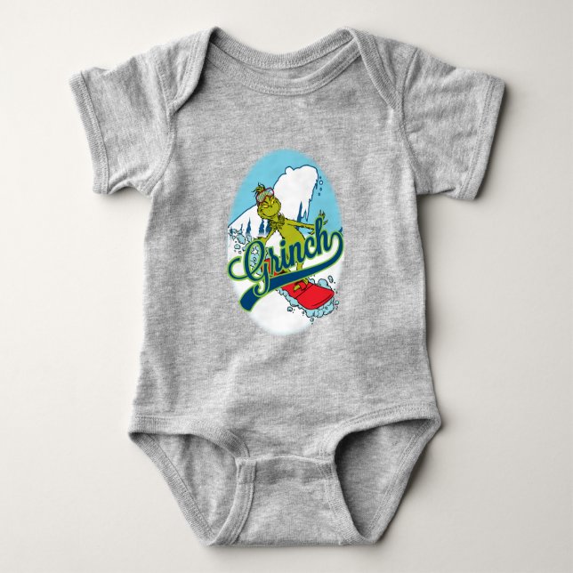 Body Para Bebê Grinch fazendo snowboarding (Frente)