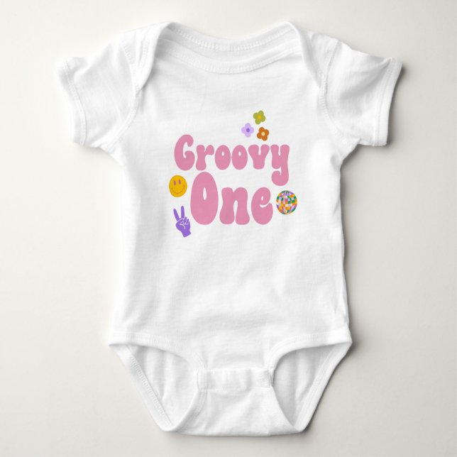 Body Para Bebê Groovy One Retro 70's Baby Bodyfit primeiro aniver (Frente)