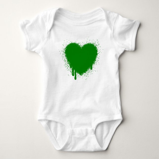 Body Para Bebê Grunge Heart - Verde (Frente)