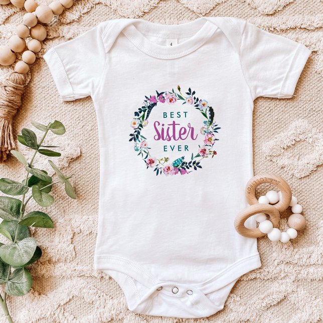 Body Para Bebê Guirlanda Floral Boho Melhor Irmã de Todas (Criador carregado)