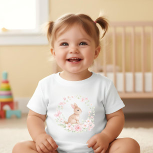 Body Para Bebê Guirlanda Floral de Coelho Bunny em Aquarela