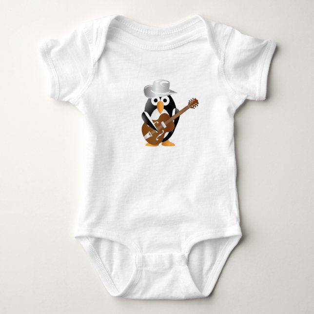 Body Para Bebê guitarrista pinguim (Frente)