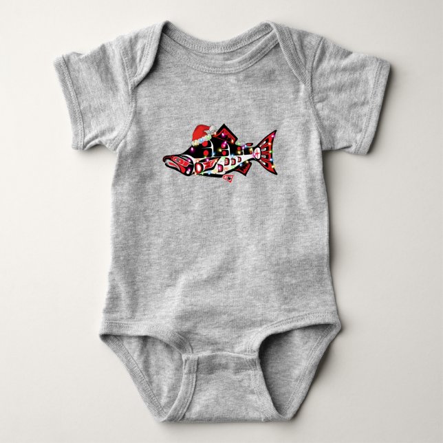 Body Para Bebê Haida Salmon Spirit Animal Com Luzes De Natal (Frente)