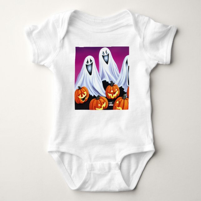 Body Para Bebê Halloween Fantasmas e Pumpkins (Frente)