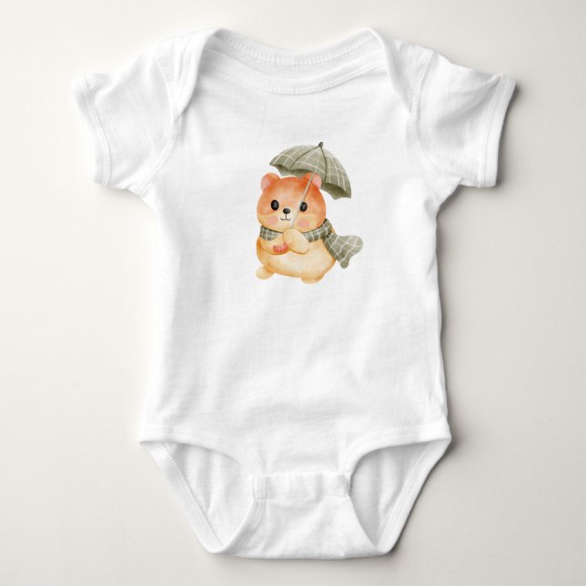 Body Para Bebê Hamster bonito com Design de guarda-chuva e espinh (Frente)