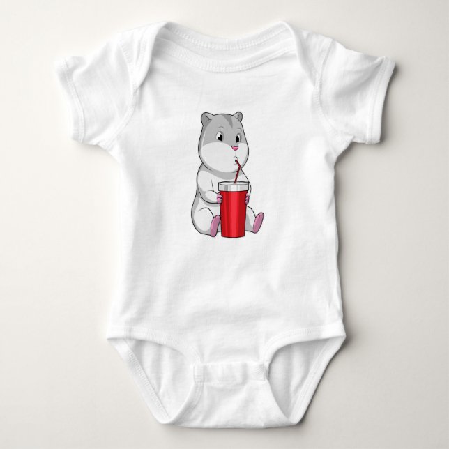 Body Para Bebê Hamster com palha de Mug e Bebendo (Frente)
