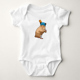 Body Para Bebê Hamster no Cricket com morcego de críquete