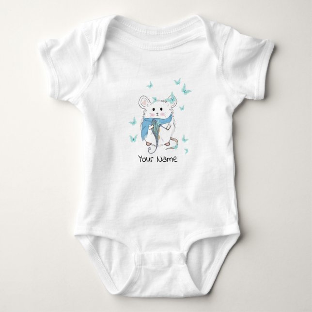 Body Para Bebê Hamsterzinho Fofo & Borboletas Personalizado (Frente)