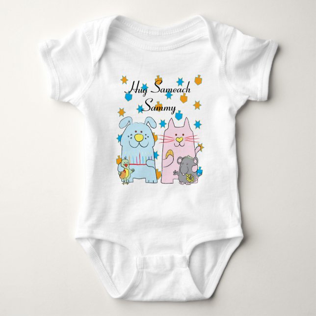 Body Para Bebê Hanukkah Baby Jersey Personaliza "Hug Sameach" (Frente)