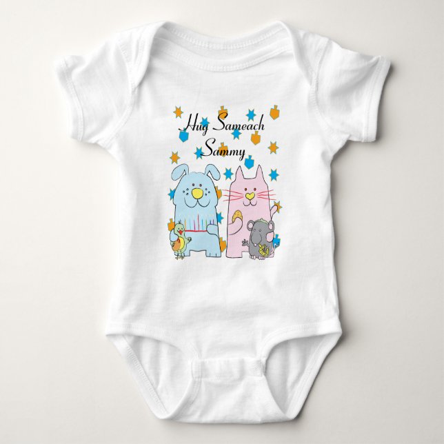 Body Para Bebê Hanukkah Bebê Jersey Personalize "Abraço Sameach" (Frente)