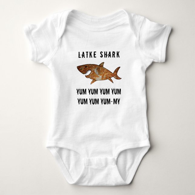 Body Para Bebê Hanukkah Latk Shark YUM YUM Baby Jersey Bodyfit (Frente)