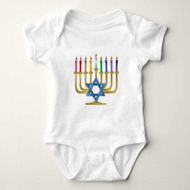 Body Para Bebê Hanukkah Rainbow Candles Dourados Menorah (Frente)