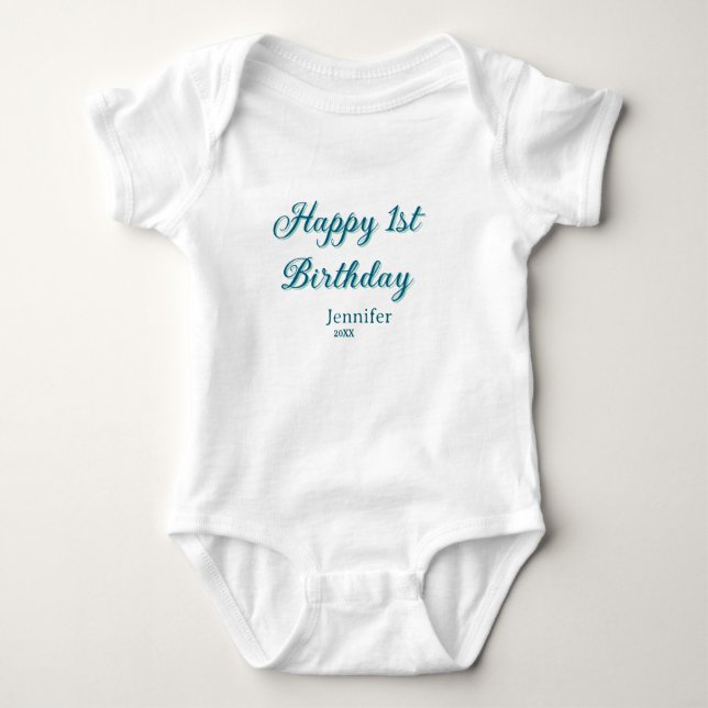 Body Para Bebê Happy 1st birthday kids baby blue green pastel ret (Frente)