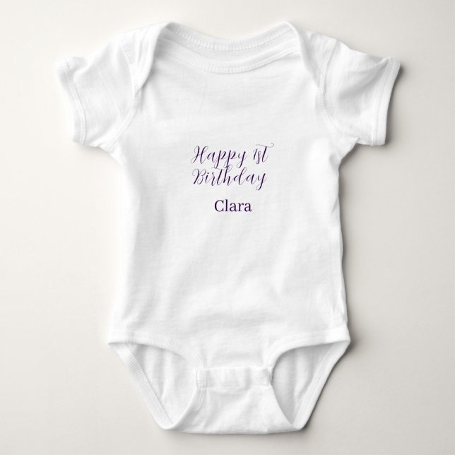 Body Para Bebê Happy 1st birthday orange purple boho retro name  (Frente)