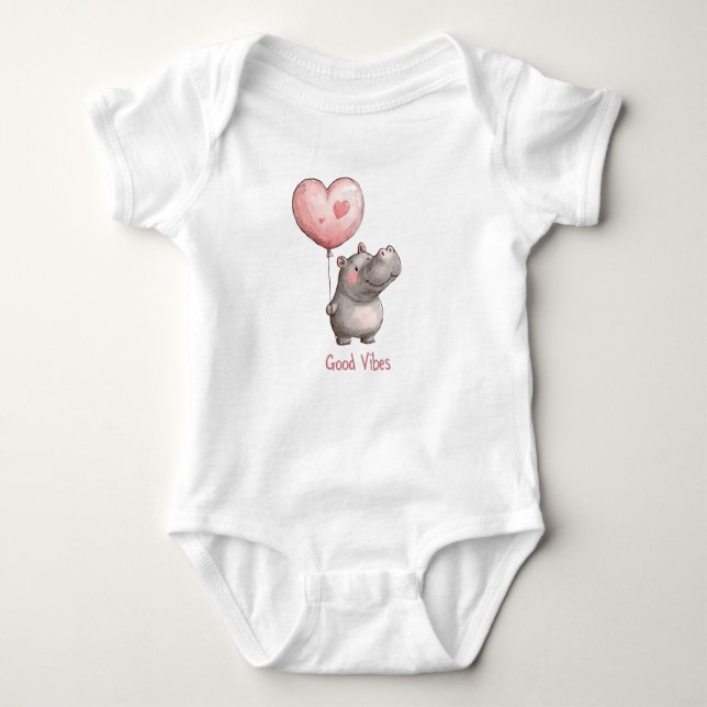 Body Para Bebê Happy Hippo Good Vibes Heart Balloon (Frente)