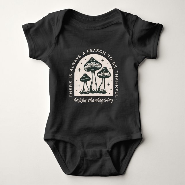 Body Para Bebê Happy Thanksgiving thankful quotes forest mushroom (Frente)