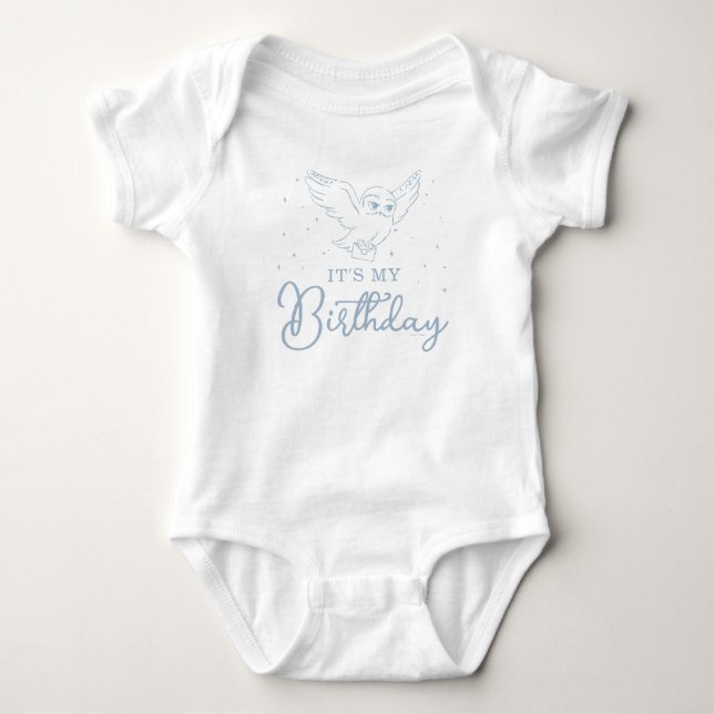 Body Para Bebê Harry Potter Hedwig Azul Aniversário Mágico (Frente)
