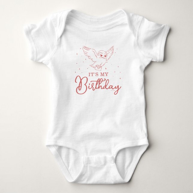 Body Para Bebê Harry Potter Hedwig Rosa Aniversário Mágico (Frente)