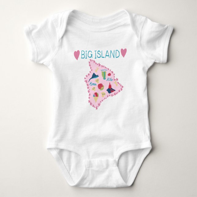 Body Para Bebê Hawaii Big Island Map Cute Pastel Illustration  To (Frente)