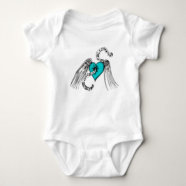 Body Para Bebê Heart Music Blue (Frente)