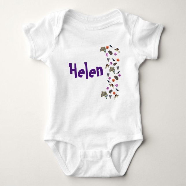 Body Para Bebê Helen, Nome Com Vida Selvagem Australiana, (Frente)