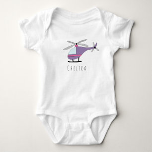 Body Para Bebê Helicóptero Roxo da Rapariga Personalizada com Nom
