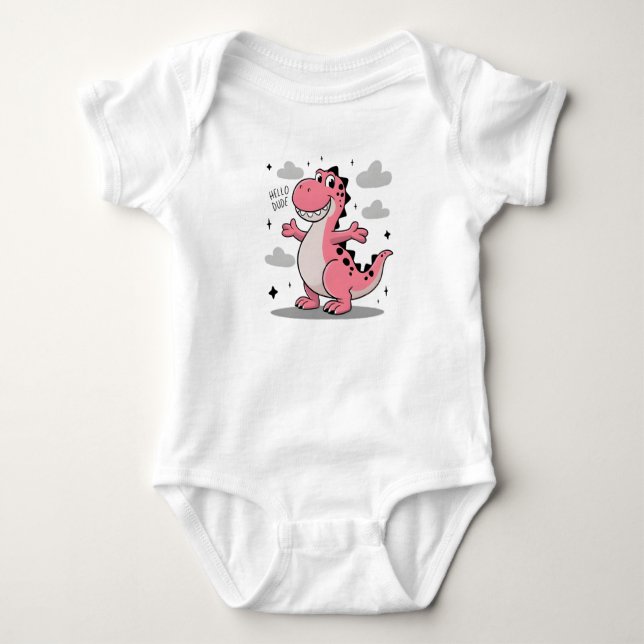 Body Para Bebê Hello Dude Kids Pink Dinosaur T-Shirt (Frente)