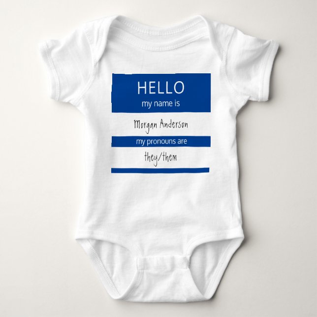 Body Para Bebê HELLO Personalizado Meu Nome Pronounes É Crachá (Frente)