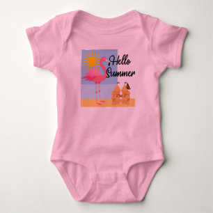 Body Para Bebê Hello Summer Pink Flamingo Design - Baby Jersey Bo