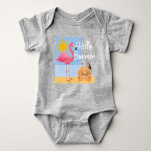 Body Para Bebê Hello Summer Pink Flamingo Design - Baby Jersey Bo