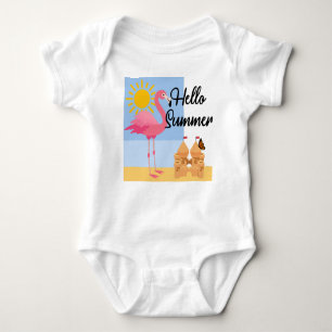 Body Para Bebê Hello Summer Pink Flamingo Design - Baby Jersey Bo