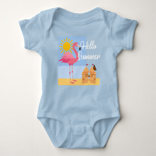 Body Para Bebê Hello Summer Pink Flamingo Design - Baby Jersey Bo
