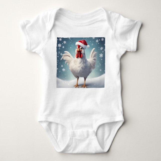 Body Para Bebê Hen de Natal com Neve, Holiday Hen, Natal (Frente)
