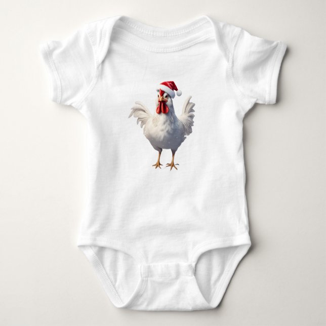 Body Para Bebê Hen de Natal, Papais noeis Hen, Holiday Hen, Xmas (Frente)