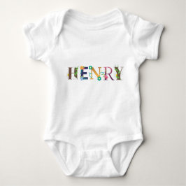 Body Para Bebê HENRY Name Art With Flowers Embroidered
