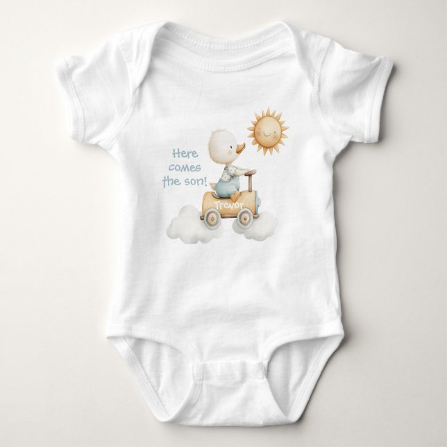 Body Para Bebê Here Comes the Son Personalized Baby Bodysuit (Frente)