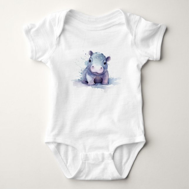 Body Para Bebê Hipopótamo Bebê Aquarela (Frente)