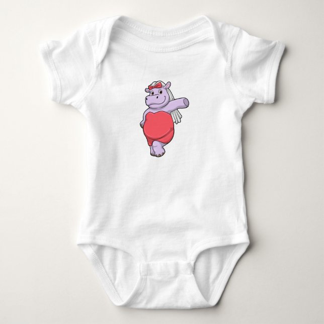 Body Para Bebê Hipopótamo como Noiva com Véu e Arco (Frente)