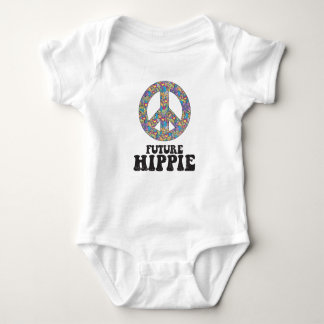 Body Para Bebê Hippie futuro - sinal de paz afligido da flor