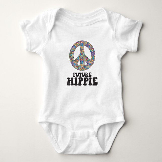 Body Para Bebê Hippie futuro - sinal de paz afligido da flor (Frente)