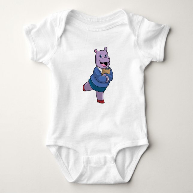 Body Para Bebê Hippo como Secretário com Notepad (Frente)