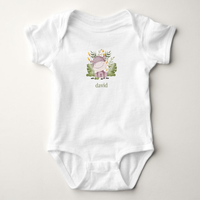 Body Para Bebê Hippo e Foliage Boy Personalizado (Frente)