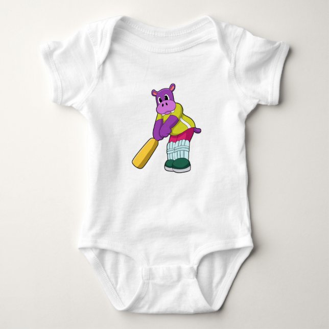 Body Para Bebê Hippo no Cricket com morcego de Cricket (Frente)
