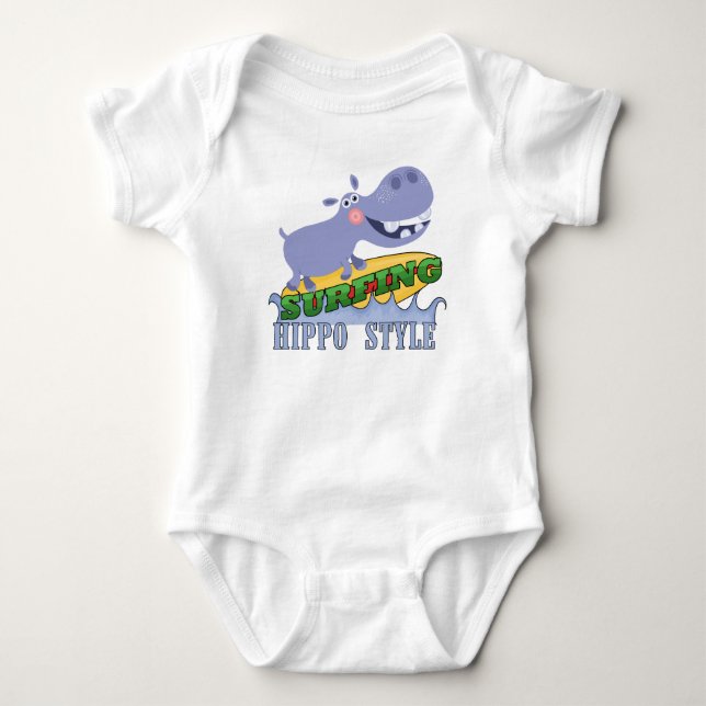 Body Para Bebê Hippopotamus do surfista (Frente)