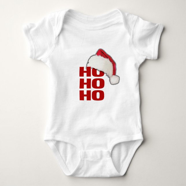 Body Para Bebê Ho Ho Ho chapéu do papai noel (Frente)
