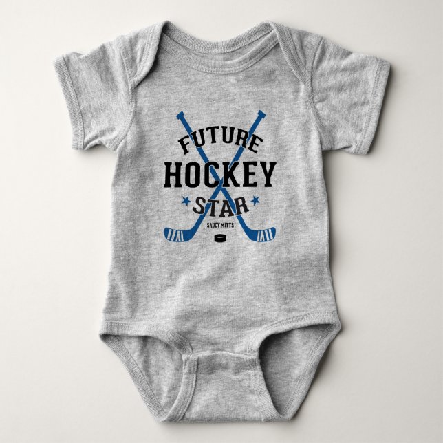 Body Para Bebê Hockey Baby Future Hockey Star Blue Stick (Frente)