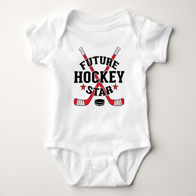 Body Para Bebê Hockey com Bebê Futuro de Hockey com Estrelas Verm (Frente)