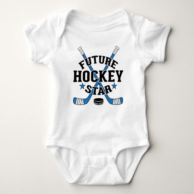 Body Para Bebê Hockey com Bebê Futuro Hockey Star Blue Hockey Sti (Frente)